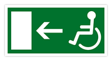 Tabuľka únikový východ vľavo, invalid, 200 x 100 mm, Veľkoobchod od 50 ks
