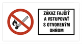  Samolepka zákaz fajčiť a vstupovať s otvoreným ohňom 26 x 13 cm 100 ks 