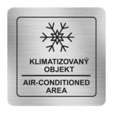 Nálepka klimatizovaný objekt strieborná štruktúrovaná 8 x 8 cm