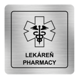 Nálepka lekáreň strieborná štruktúrovaná 8 x 8 cm