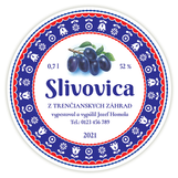 100 ks Etiketa SLIVOVICA,  nálepka kruh 9 x 9 cm
