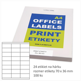 100 x Print etikety 70 x 36 mm, 24 etikiet na hárku A4