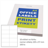 100 x Print etikety 105 x 57 mm, veľkoobchod 10 etikiet na hárku A4