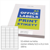100 x Print etikety 52,5 x 21,2 mm veľkoobchod, 52 etikiet na hárku A4