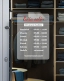 Nálepka otváracie hodiny A4, A5 priehľadná biely text