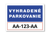 Tabuľa Vyhradené parkovanie pre ŠPZ, A4