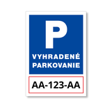 Tabuľa Vyhradené parkovanie pre ŠPZ alebo firmu, A4