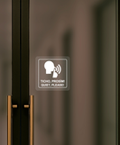 Nálepka ticho prosím priehľadná pieskovaná 8 x 8 cm