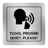 Nálepka ticho prosím strieborná štruktúrovaná 8 x 8 cm