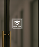 Nálepka free wifi priehľadná pieskovaná 8 x 8 cm