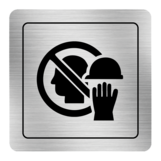 Nálepka zákaz vstupu bez ochranných pomôcok strieborná štruktúrovaná 8 x 8 cm